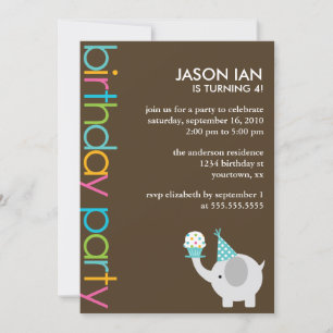 キュートエレファカラフルント子供の誕生日パーティー 招待状