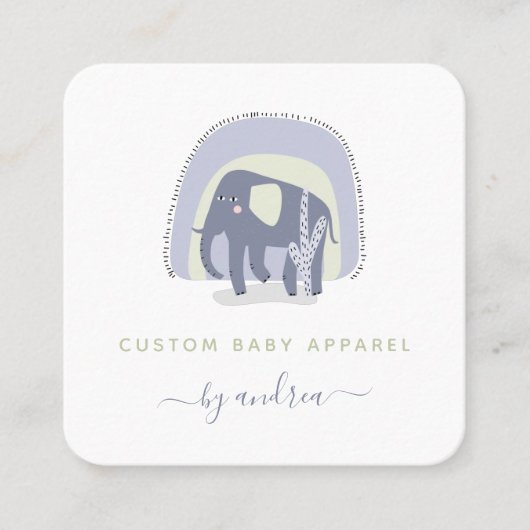 キュートエレファントイラストレーションベビー乳児ブティック スクエア名刺 (正面)