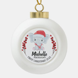 キュートエレファントウィンターホリデーベビー第1クリスマス セラミックボールオーナメント