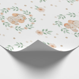 キュートエレファントウォーターカラーグリーンリースベイビーシャワー ラッピングペーパー