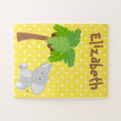 キュートエレファントサファリイエロー&ホワイト水玉模様 ジグソーパズル (横)