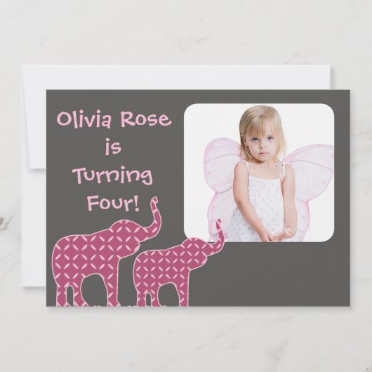 キュートエレファントシェイプ子供の誕生日パーティー招待状 招待状 (正面)