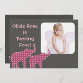 キュートエレファントシェイプ子供の誕生日パーティー招待状 招待状 (正面/裏面)