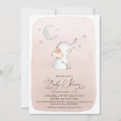 キュートエレファントスターズムーン赤面ガールベビーシャワー 招待状 (正面)