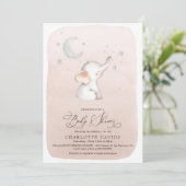 キュートエレファントスターズムーン赤面ガールベビーシャワー 招待状 (スタンド正面)