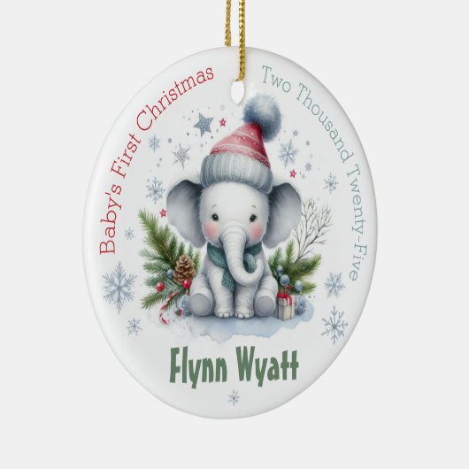 キュートエレファントスノーフレークベビー初めてのクリスマス セラミックオーナメント (右)