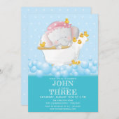 キュートエレファントバス誕生日 招待状 (正面/裏面)