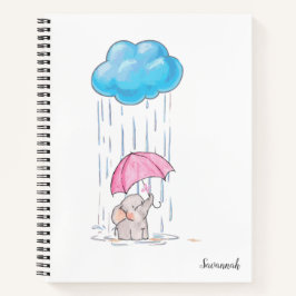 キュートエレファントバタフライネームスパイラル ノートブック