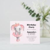 キュートエレファントバレリナピンク&グレー誕生日 インビテーションポストカード (スタンド正面)