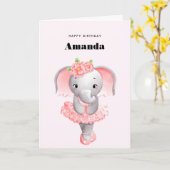 キュートエレファントバレリナピンク&グレー誕生日 カード (黄色い花)