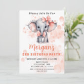 キュートエレファントピーチバースデーパーティー 招待状 (スタンド正面)