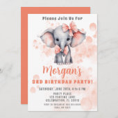 キュートエレファントピーチバースデーパーティー 招待状 (正面/裏面)