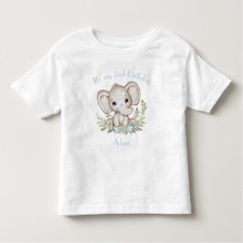キュートエレファントブルーグリーン誕生日ボーイ トドラーTシャツ