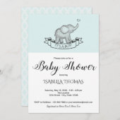 キュートエレファントブルーベビーシャワー招待状 招待状 (正面/裏面)