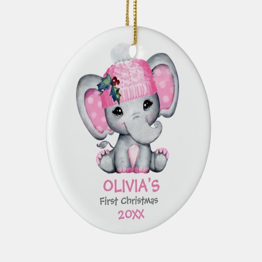 キュートエレファントベビーガールベビー初めてのクリスマス セラミックオーナメント (右)