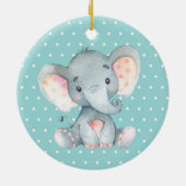 キュートエレファントベビーシャワーティール(緑がかった色)アクアターコイズ セラミックオーナメント (裏面)