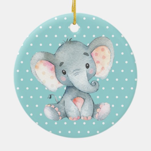 キュートエレファントベビーシャワーティール(緑がかった色)アクアターコイズ セラミックオーナメント (裏面)