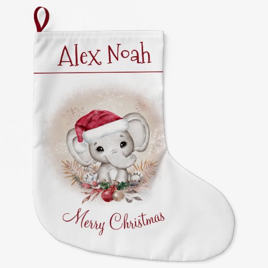 キュートエレファントベビー初めてのクリスマスストッキング ラージクリスマスストッキング (正面)