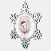 キュートエレファントベビー初めてのクリスマスボーイオーナメント スノーフレークピューターオーナメント (右)