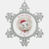 キュートエレファントベビー初めてのクリスマスボーイオーナメント スノーフレークピューターオーナメント (正面)