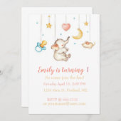 キュートエレファントベビー誕生日パーティカスタムー 招待状 (正面/裏面)