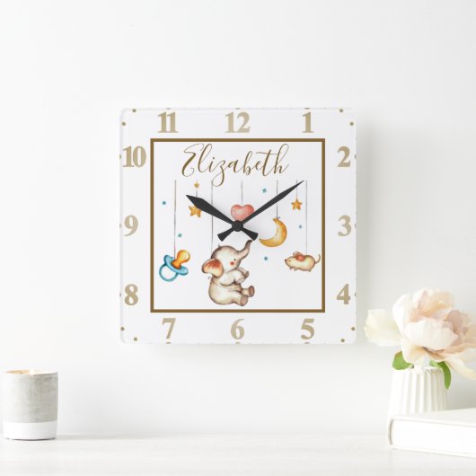 キュートエレファントベビー パーソナライズされた スクエア壁時計 (ホーム)