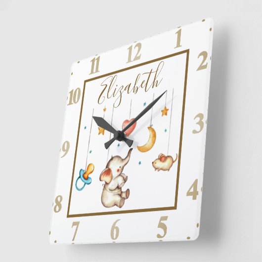 キュートエレファントベビー パーソナライズされた スクエア壁時計 (傾斜)