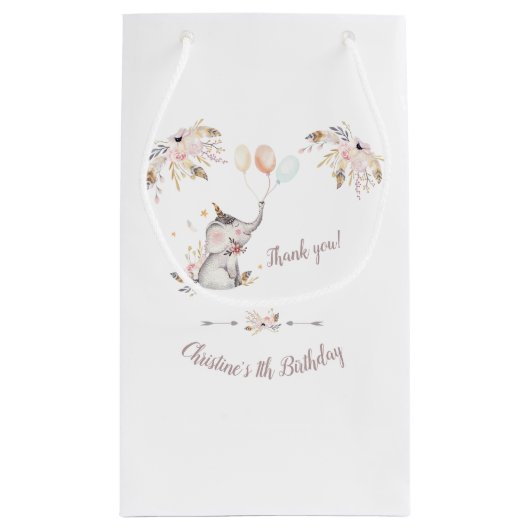 キュートエレファントボホカスタムフローライヤー誕生日 スモールペーパーバッグ (裏面)