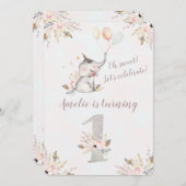 キュートエレファントボホフローラファースト誕生日招待状 招待状 (正面/裏面)