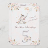 キュートエレファントボホフローラ第五誕生日招待状 招待状 (正面/裏面)