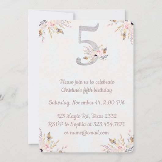 キュートエレファントボホフローラ第五誕生日招待状 招待状 (裏面)