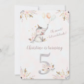 キュートエレファントボホフローラ第五誕生日招待状 招待状 (正面)