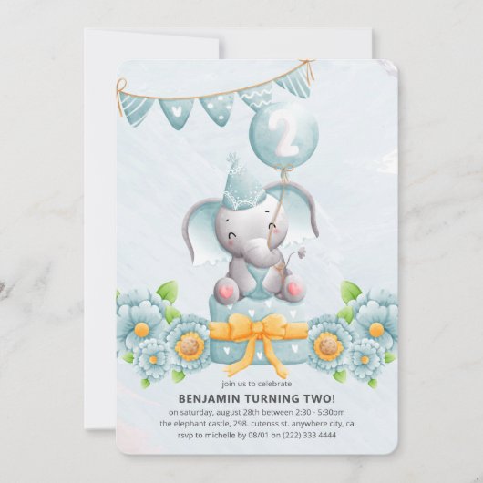 キュートエレファントボーイ2nd誕生日パーティの招待状 招待状 (正面)