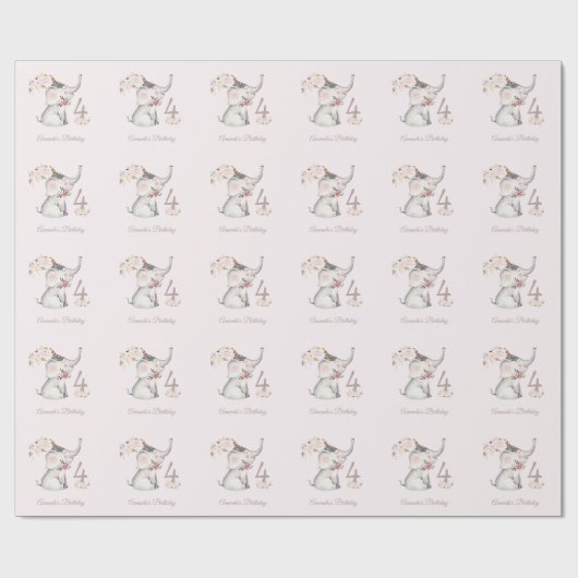 キュートエレファントボーカスタムホフローラ誕生日年 ラッピングペーパー (フラット)