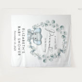 キュートエレファントユーカリ男の赤ちゃんシャワーウェルカム タペストリー (正面(横))