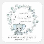 キュートエレファントユーカリ男の赤ちゃんシャワー スクエアシール (正面)