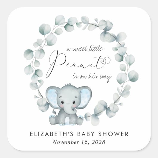 キュートエレファントユーカリ男の赤ちゃんシャワー スクエアシール (正面)