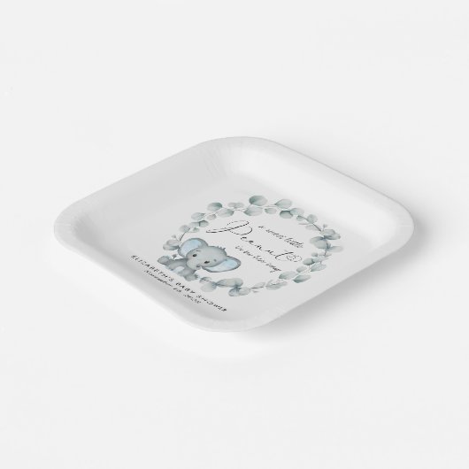 キュートエレファントユーカリ男の赤ちゃんシャワー ペーパープレート (傾斜あり)