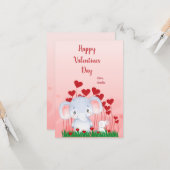 キュートエレファントラビットフレンズ赤いハートバレンタイン カード (正面/裏面インサイチュ)