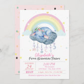 キュートエレファントレインボースターズ誕生日 招待状 (正面/裏面)