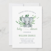 キュートエレファント男の赤ちゃんグリーンホワイト 招待状 (正面)