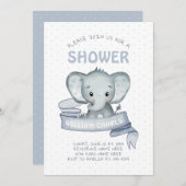 キュートエレファント男の赤ちゃんブルーホワイトモダンシンプル 招待状 (正面/裏面)