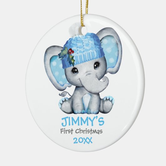 キュートエレファント男の赤ちゃんベビーの初めてのクリスマス セラミックオーナメント (左)