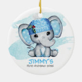 キュートエレファント男の赤ちゃんベビーの初めてのクリスマス セラミックオーナメント (裏面)