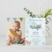 キュートエレファント飛行機アドベンチャータイムフライ誕生日 招待状 (スタンド正面)