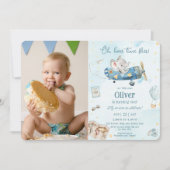 キュートエレファント飛行機アドベンチャータイムフライ誕生日 招待状 (正面)