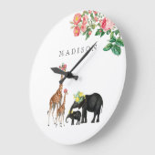 キュートエレファント&キリンフローラカスタムベビーネーム  ラージ壁時計 (傾斜)