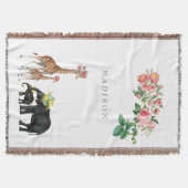 キュートエレファント&キリンフローラカスタムベビー名 スローブランケット (正面)