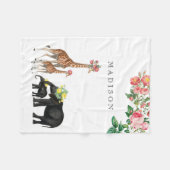 キュートエレファント&キリンフローラカスタムベビー名 フリースブランケット (正面(横))