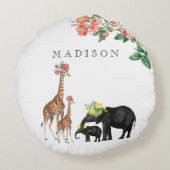 キュートエレファント&キリンフローラカスタムベビー名 ラウンドクッション (裏面)